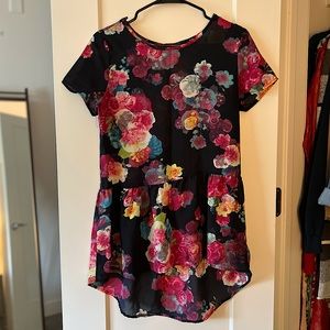 Floral high-low chiffon shirt